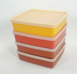 Tupperware Set Of 4 Red,  Yellow Square Away Sandwich Containers 670 Vintage