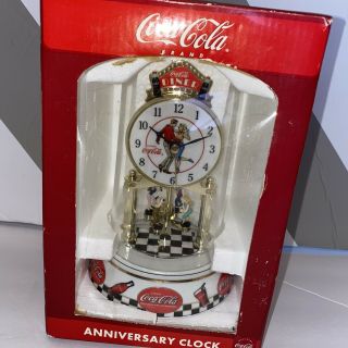 Coca - Cola Anniversary Clock Glass Dome Rotating Pendulum Dancing Diners