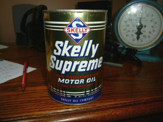 Vintage Metal Skelly Supreme 1 Quart Motor Oil Can S.  A.  E 5w - 20 - Full -
