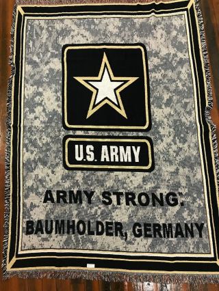 United States U.  S.  Army Strong Baumholder Germany Camo Cotton Woven Blanket