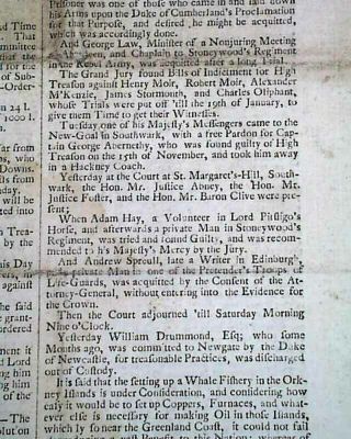 Jacobites Rebellion Post Battle Of Culloden Trials 1746 Old Scotland Newspaper