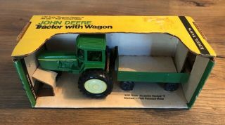 Vintage John Deere Toy Tractor With Wagon 1/32 Scale,  1970’s