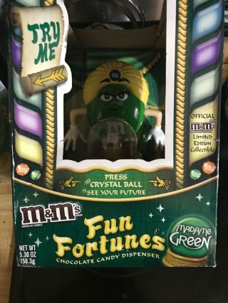 M&m’s Madame Green Fun Fortunes Teller Candy Dispenser Box Limited Edition Nbrb