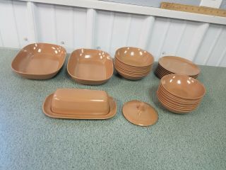 Vintage Texas Ware Brown Bowls,  Plates Butter Dish