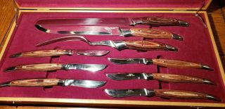 Vintage Griffon Delux Stainless Steel Wood Handle Knife Set In Wood Box Japan