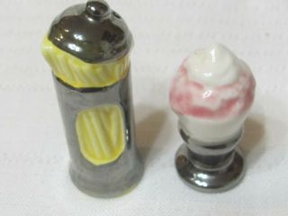 Vintage Arcadia Minature Salt And Pepper Shakers,  Straw Jar & A Ice Cream Soda