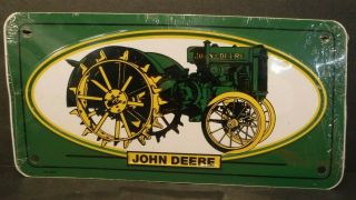 John Deere Vintage Tractor Embossed Aluminum License Plate Front Auto Tag Steel