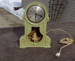 Antique Mastercrafters Bakelite Animated Swinging Girl Clock Runs Good Case Bad