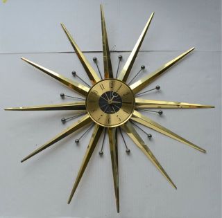 Vintage Seth Thomas Mid Century Modern Sunburst Atomic Wall Clock - Metal Mcm