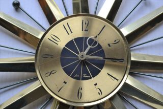 Vintage Seth Thomas Mid Century Modern Sunburst Atomic Wall Clock - Metal MCM 2