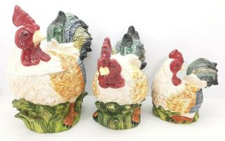 Vintage Jay Imports 3 Piece Rooster Canister Set