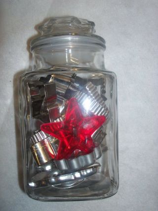 Vintage Glass Canister Filled With 18 Vintage Cookie Cutters For Use And Display