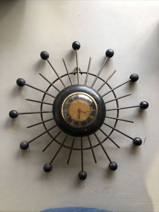 Vintage Starburst Sunburst Wall Clock Mid Century Modern Atomic Age Early