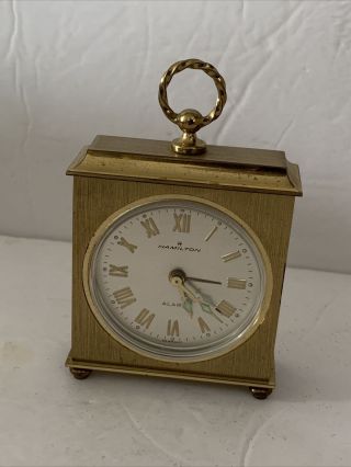 Vintage Hamilton Wind Up Mini Clock Alarm Brass Mid Century Germany