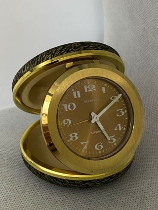 Vintage Bucherer Wind Up Travel Alarm Clock 2 Jewels Germany