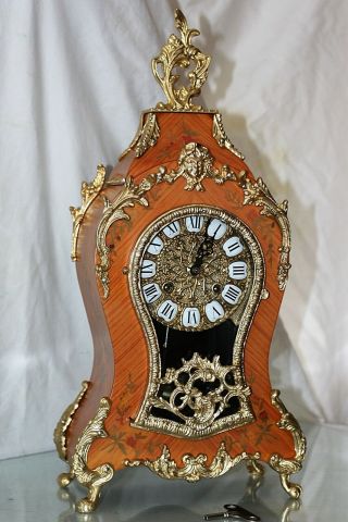 Italian Hermle Cartel Mantle Clock - Inlay,  Bronze Ornaments Stale Louis Xv Boulle