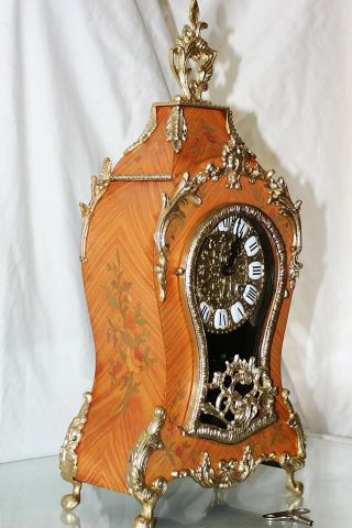 ITALIAN HERMLE CARTEL MANTLE CLOCK - INLAY,  BRONZE ORNAMENTS STALE LOUIS XV BOULLE 2
