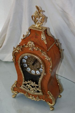 ITALIAN HERMLE CARTEL MANTLE CLOCK - INLAY,  BRONZE ORNAMENTS STALE LOUIS XV BOULLE 4