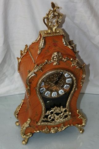 ITALIAN HERMLE CARTEL MANTLE CLOCK - INLAY,  BRONZE ORNAMENTS STALE LOUIS XV BOULLE 5