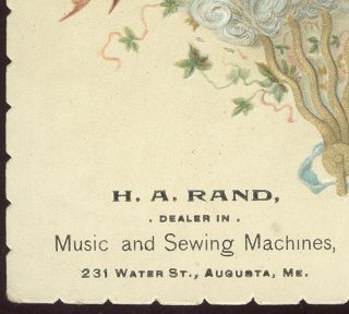 Augusta Me Die Cut Trade Card,  H A Rand,  Music & Sewing Mach,  231 Water St C1209