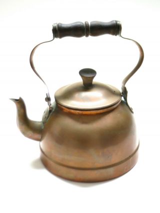 Copper Tea Pot Kettle With Wooden Handle Made In Portugal 1 Quart Tin Lined