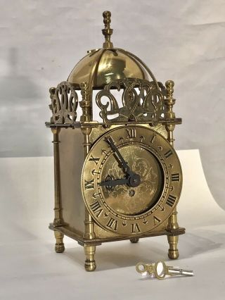 Rare 8 Day Vintage England Brass 7 Jewels Key Wound Smiths Clock, .