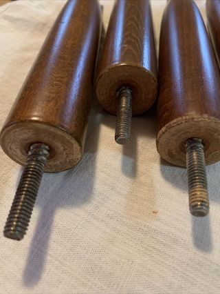 6 Vintage MId Century Modern tapered wooden replacement furniture legs w/ brass 2