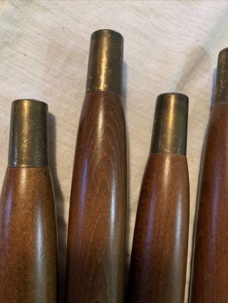 6 Vintage MId Century Modern tapered wooden replacement furniture legs w/ brass 3