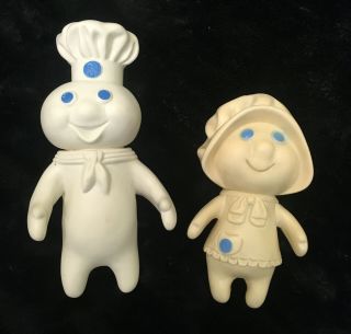 Vintage 1971 Pillsbury Dough Boy And 1972 Dough Girl Soft Rubber Dolls