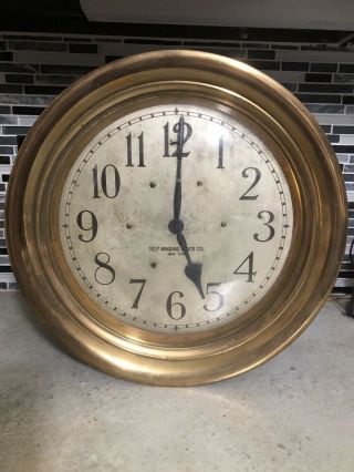 Vintage Brass Self Winding Clock Company Ny Maritime Round Wall 14 1/2” Diameter
