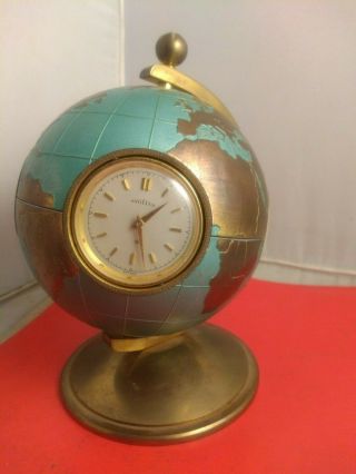 Angelus Table Clock With 8 Day Movement,  Weather Station Globe,  1960s - Patina