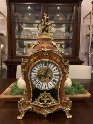Vintage German Fhs Franz Hermle Clock Wood Gold Gilt