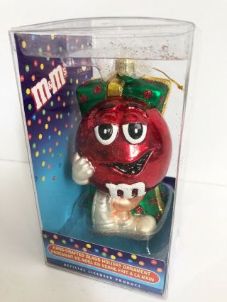 Red M&ms Candy Guy Blown Glass Christmas Ornament Kurt Adler Nib 5”