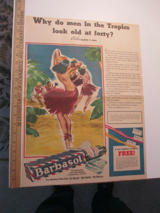 Newspaper Ad 1935 Barbasol Shaving Cream Topless Hula Dancer Girl Toothbrush