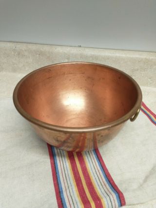 Vintage Heavy Rolled Lip Copper Mixing Bowl With Brass Ring Handle