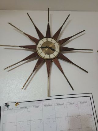Vintage Elgin 26 " Mid Century Modern Sunburst Starburst Wall Clock Needs Work