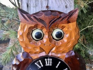 Tezuka Poppo Moving Eye Owl Clock Runs Well Marked Occupied Japan