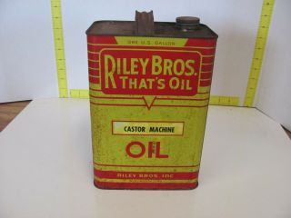 Vintage Riley Bros.  Bros Castor Machine Oil Can 1 Gallon - Full -