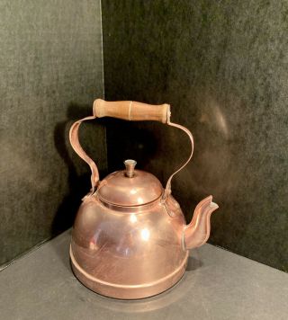 Vintage Copper Tea Kettle Pot With Wood Handle - Portugal