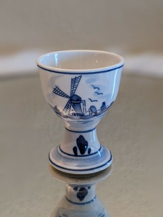 Vintage Antique Delftware Windmill Pattern Egg Cup Serve