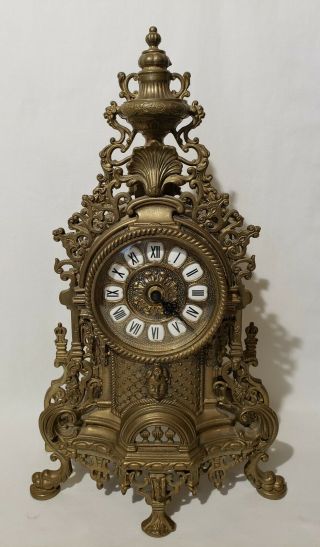 Ornate Imperial Franz Hermle Italian Brass Mantle Clock Quartz 2100 See Desc.