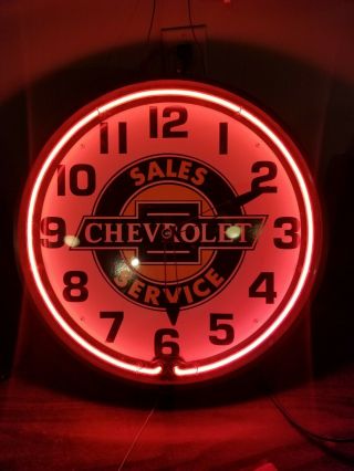 A 20 " Chevrolet Advertising,  Neon Clock.  " Sales Service "