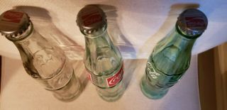 3 Vintage Coca Cola Bottle From Mexico Green,  While,  White With Red Letters
