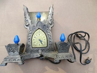 Lux Mantle Or Shelf Clock Art Deco Unusual Electric Clock W 3 Lighting Fixtures