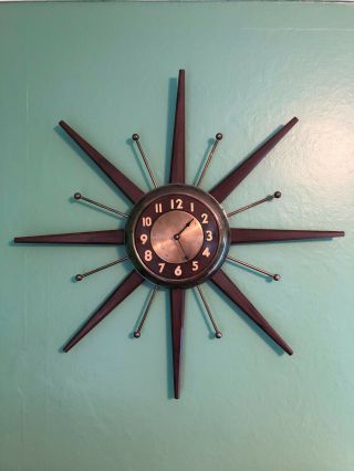 Vintage Starburst Sunburst Wall Clock Mid Century Modern Atomic Age