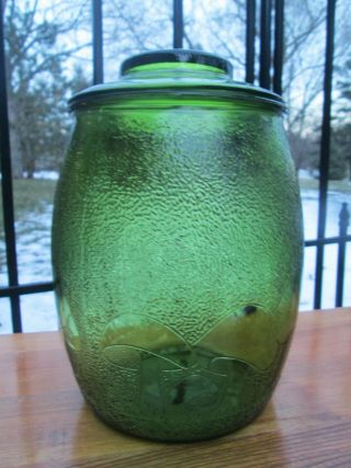 Vtg Bartlett Collins Pebbled Glass Cookie Jar Green Retro Mushroom Canister 9 "