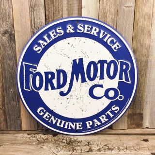 Ford Motor Co.  Sales Service Parts 12 " Embossed Metal Tin Sign Garage