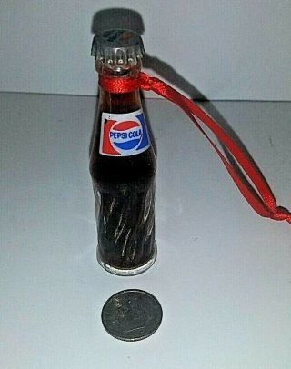 Pepsi Cola Mini Glass Bottle Ornament Metal Cap Vintage 3 " Full Collectable