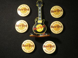 Bundle Hard Rock Cafe Electric Guitar With Feet Sunglasses And 6 Pinback Buttons