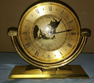 Tiffany Mid Century Modern World Time Alarm Clock 8 Day Mantel Desk Swiss 15j